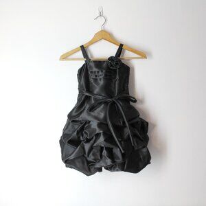 Chic Baby America black gathered satin taffeta dress flower special occasion 3/4